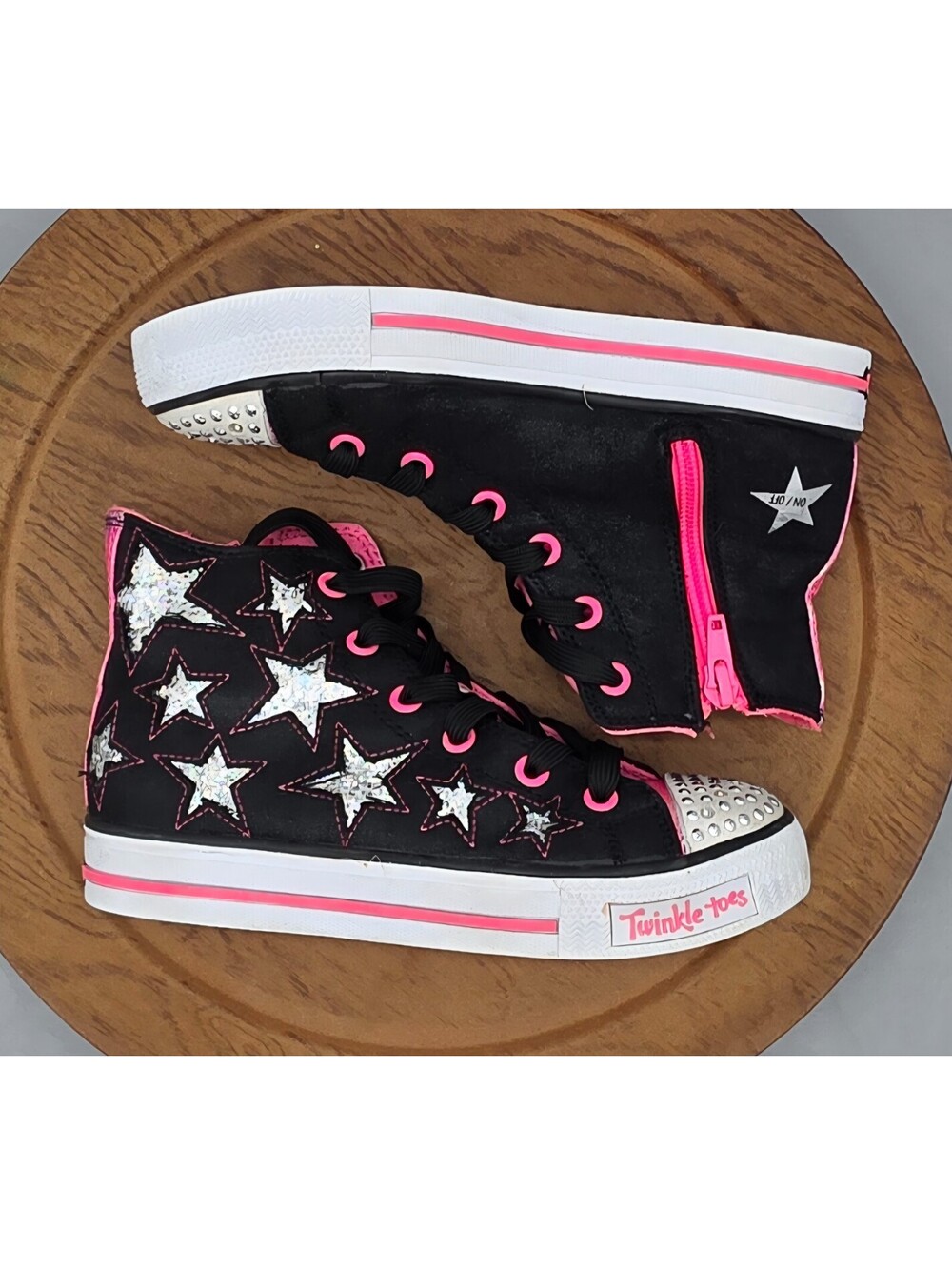 Sketchers Black/Silver Sparkly Stars Pop Princes Twinkle Toe High Top Shoes 1